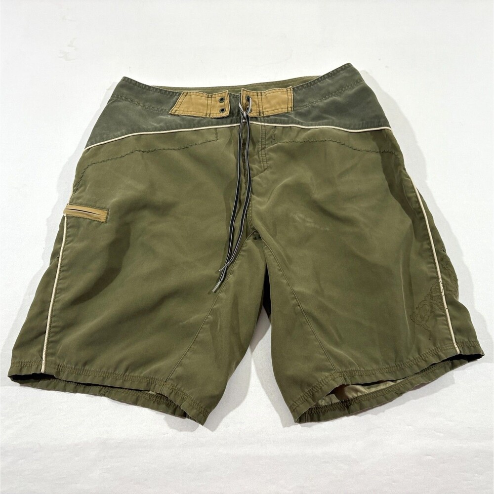 prAna Swim Trunks Surf Board Shorts Green Lightweight Unlined Mens Sz M Stain